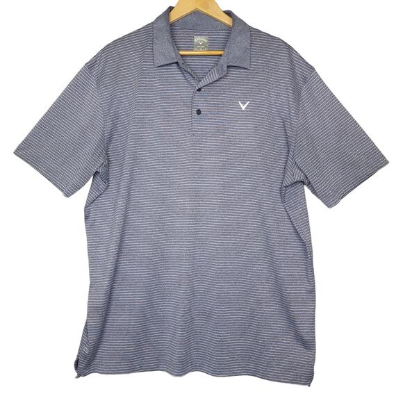 Callaway Opti-Dri Men's Short Sleeve Golf Polo Shirt XL Logo Striped Gray White - Picture 2 of 8
